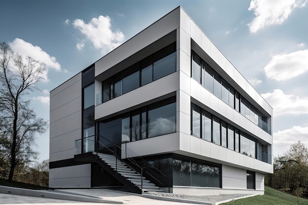 Edificio moderno con linee eleganti e dettagli minimalisti creati con intelligenza artificiale generativa
