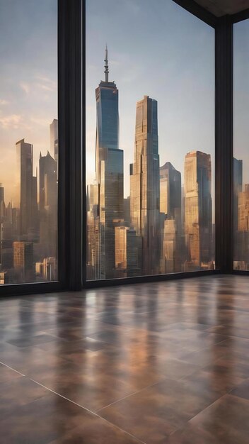 Edificio moderno e piano vuoto con skyline