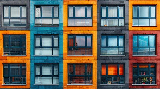 Edificio multicolore con finestre e balconi