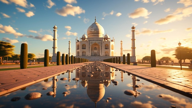 Edificio Taj Mahal nella vista del primo piano di Agra