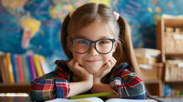 educazione e concetto scolastico piccola studentessa sorridente che studia alla scuola ar 169 stile crudo ID di lavoro 9aa74d66705e4e4aae8f25e93e7ce62b