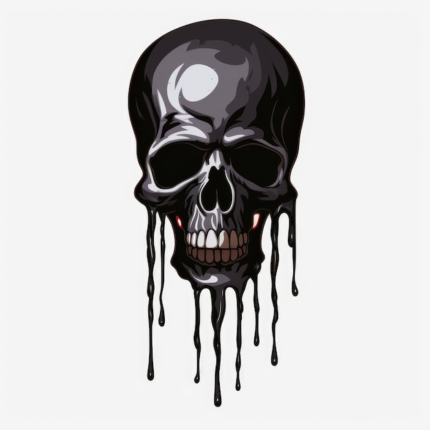 Eerie Dripping Black Skull Clipart Delighting su uno sfondo bianco