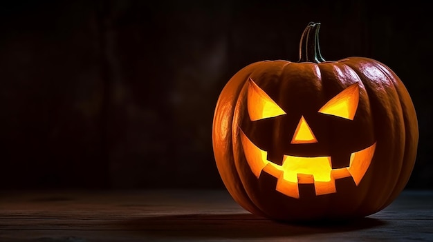 Eerie Glow Halloween Pumpkin Head Jacko'Lantern su sfondo di legno