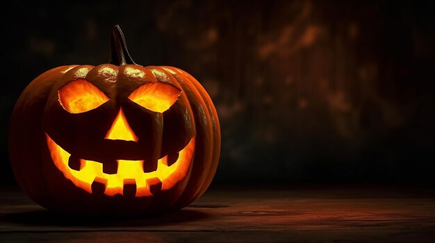 Eerie Glow Halloween Pumpkin Head Jacko'Lantern su sfondo di legno