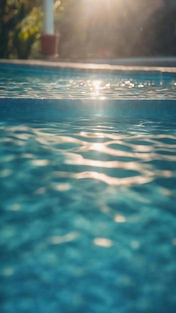 Effetti di luce bokeh a focalizzazione morbida su uno sfondo d'acqua blu ondulato nella piscina