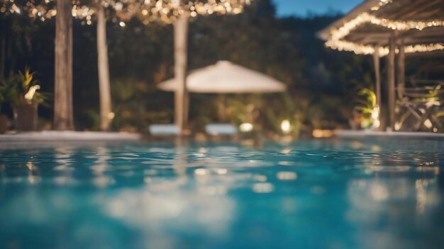 Effetti di luce bokeh a fuoco morbido su uno sfondo d'acqua blu ondulato nella piscina