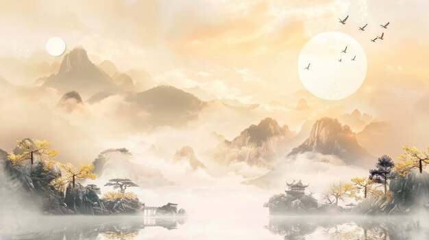 effetti extra a foglia d'oro con dipinti tradizionali cinesi di paesaggi