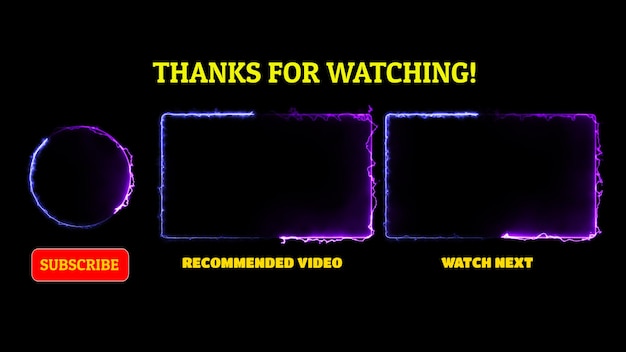 Effetto di fotogramma al neon sullo schermo finale con anello luminoso su sfondo nero