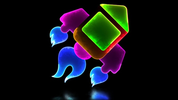 Effetto di luce al neon che ripete l'icona del razzo Concept di crescita sullo sfondo nero