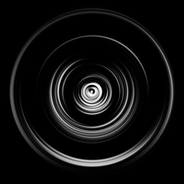 Effetto di movimento radiale in bianco e nero Sfondio arrotondato astratto Curve in scala di grigio e sfera