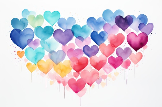 Effetto di vernice ad acquerello a forma di cuore arcobaleno isolato su sfondo bianco IA generativa