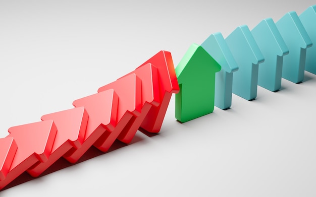 Effetto domino Freccia in alto Un domino a forma di freccia verde in alto ha fermato le tessere del domino che cadevano Buone vendite hanno reso l'azienda redditizia