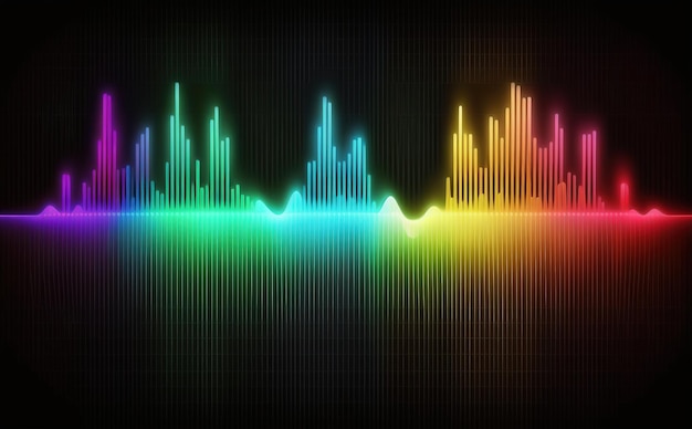 effetto equalizzatore dell'onda sonora con luci al neon colorate su sfondo nero