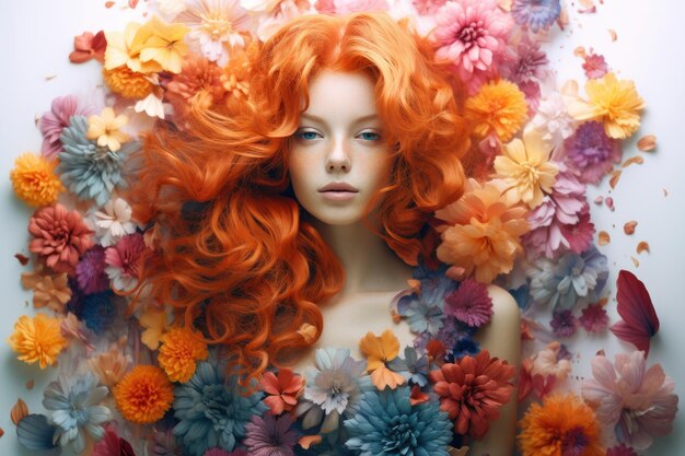 Effetto fotografico con colori acrilici di una bellissima giovane donna dai capelli rossi