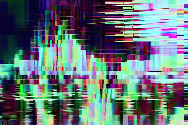 Effetto glitch astratto con rumore statico e casuale distorto che sembra un'immagine o un video digitale