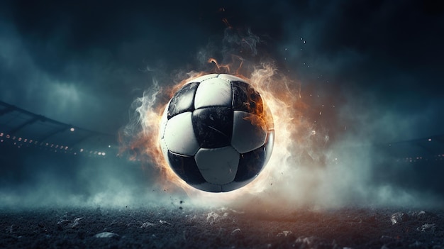 Effetto pallone da calcio fuoco con immagine generata da fuoco AI