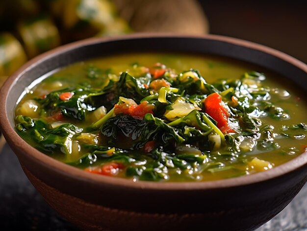Efo riro zuppa di verdure nigeriana Close Up Ai Generative