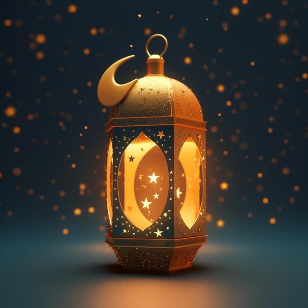 eid adha lanterna 3d su un cielo notturno con stelle e luna