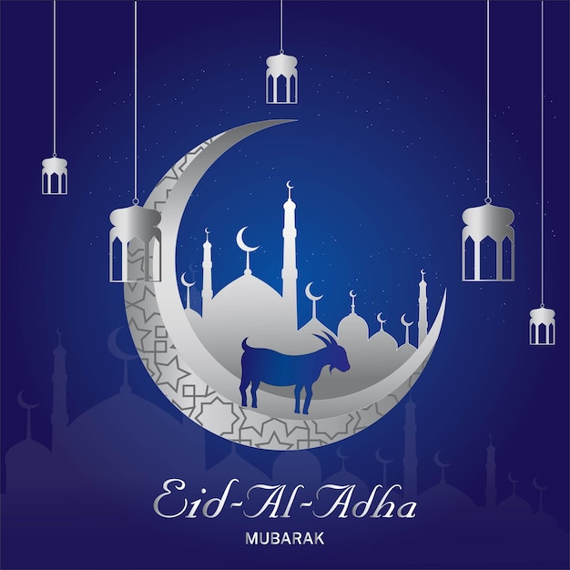 Eid Al Adha carta eid mubarak eid modello eid poster con la luna moschea grumi bakra con
