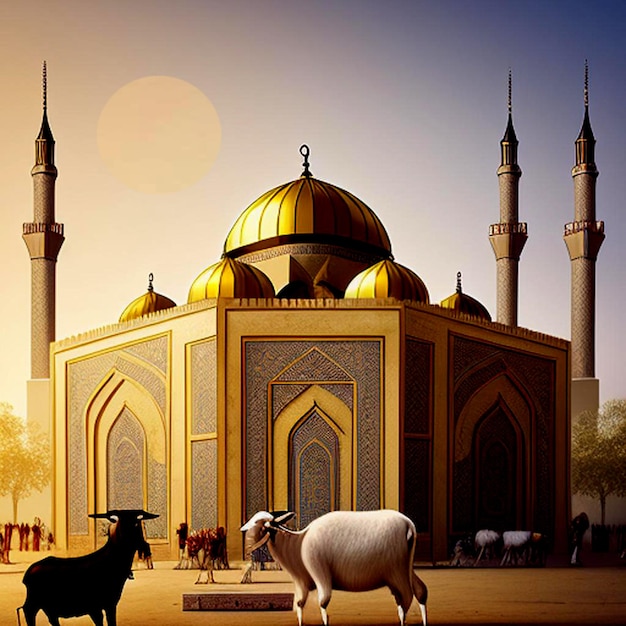 Eid al-Adha celebrato con pecore e moschea