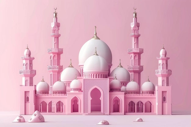 Eid al adha mubarak festa islamica con disegno floreale in colore rosa chiaro