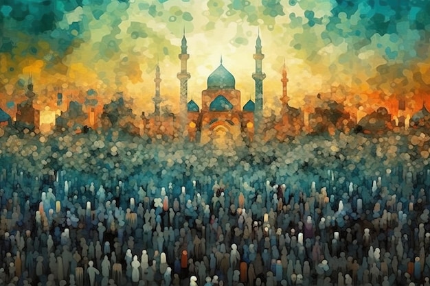 Eid alAdha felice sacrificio celebrazione giorno arte digitale astratta illustrazione generativa ai