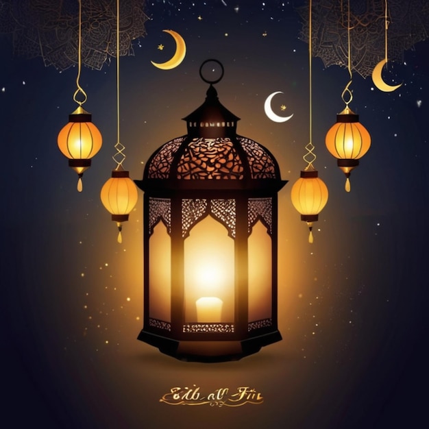 Eid alFitr Poster Template Lanterna Sfondio Design notturno