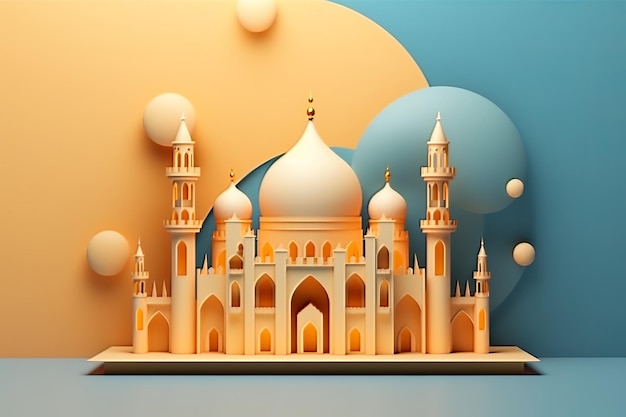Eid e Ramadan Arte su carta di una moschea e della luna AI generativa