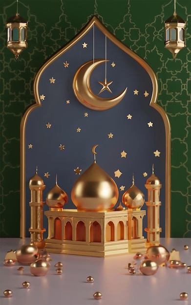 Eid Mubarak 3d modello di sfondo carta di auguri