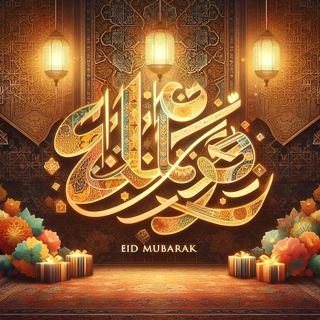 Eid Mubarak Arabica Calligrafia saluti festa islamica adatta per Eid ul Fitr Eid ul Adha Felice