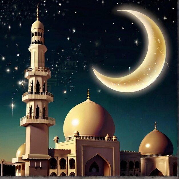 Eid Mubarak Bella combinazione di luna naturale e moschea bellissimo sfondo