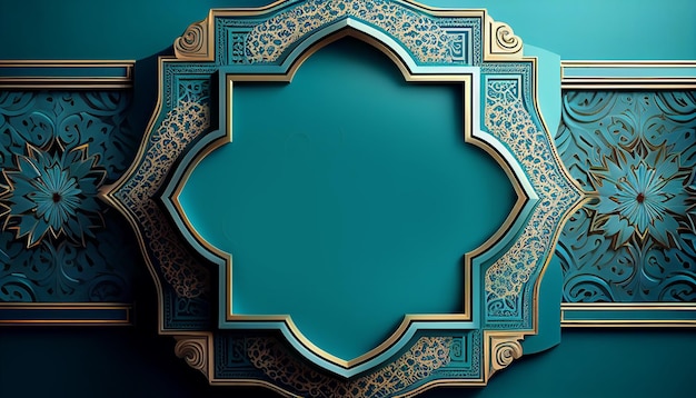 Eid mubarak con elegante sfondo ornamentale arabesco blu acqua IA generativa