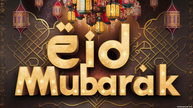 Eid Mubarak congratulazioni tipografiche in inglese festa islamica calligrafia araba adatta per Eid ul Fit