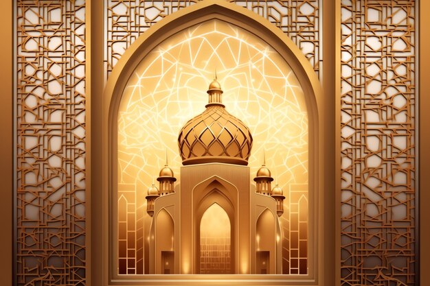 Eid mubarak e ramadan kareem con lanterna islamica e moschea sullo sfondo di Eid al fitr