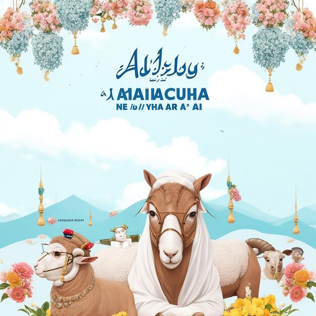 Eid mubarak eid al adha banner o poster con pecore che indossano occhiali felici eid ul adha mubarak