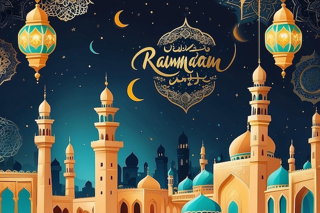 Eid Mubarak greeting card Illustrazione ramadan kareem vettore di cartoni animati Desiderio per la festa islamica