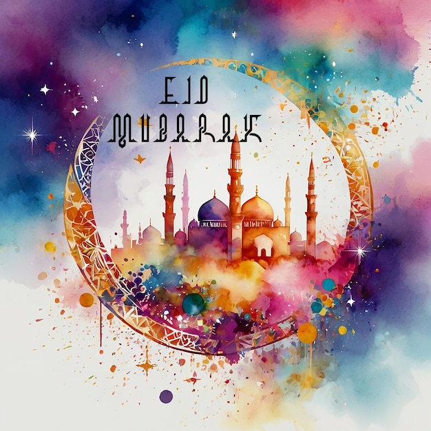 Eid mubarak lanterna arabica acquerello Luna di con pittura di fiore in fiore