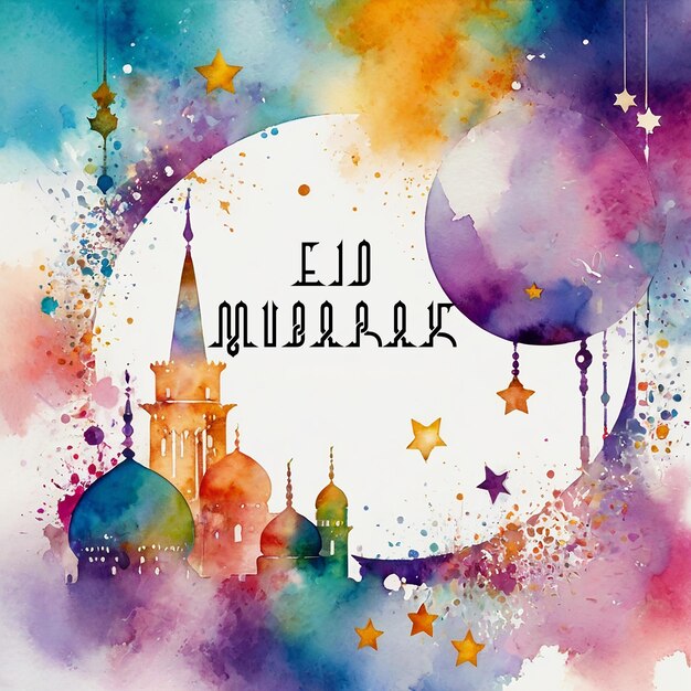 Eid mubarak lanterna arabica acquerello Luna di con pittura di fiore in fiore