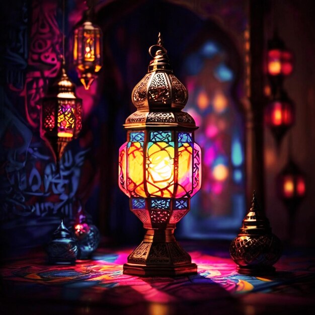 Eid Mubarak Ramadan Kareem con lanterna o lampada di Eid