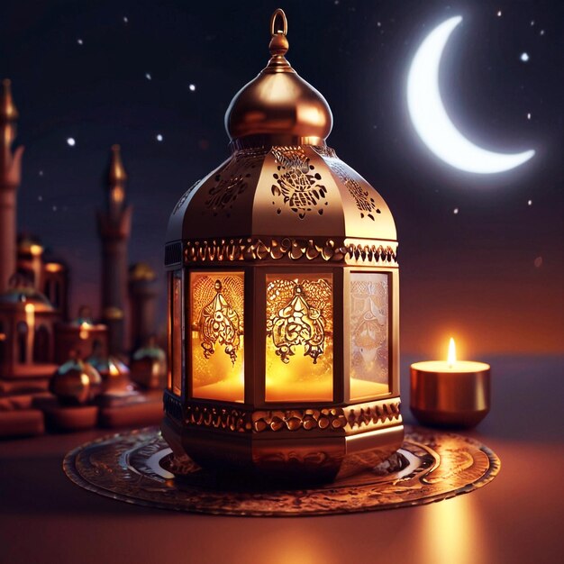 Eid Mubarak Ramadan Kareem con lanterna o lampada di Eid