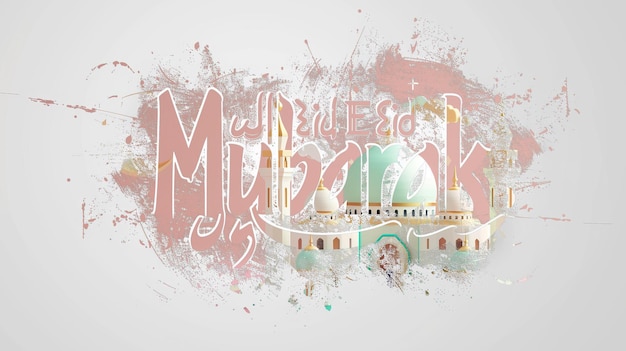 Eid Mubarak tipografia 43 semplice lowpoly carino 3D di Eid al Adha Mubarak sfondo