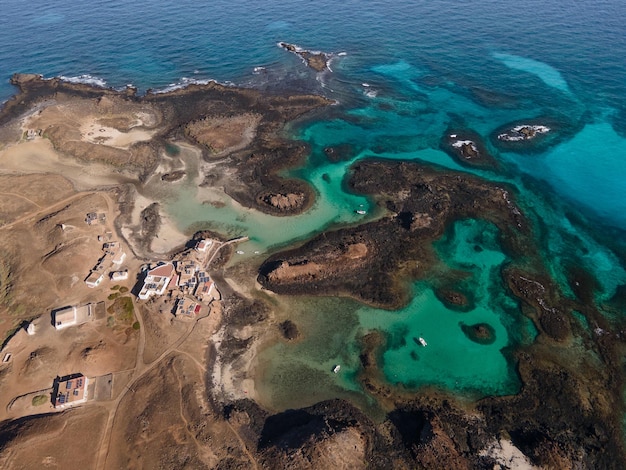 El Puertito nell'isola di Lobos vista aerea Isole Canarie