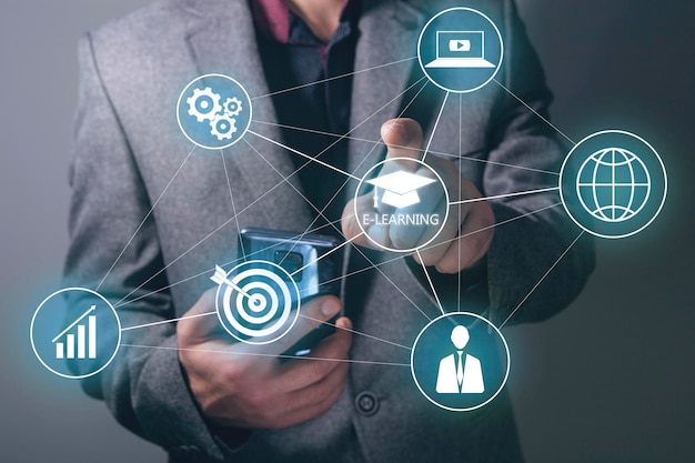 elearning and network connection icons