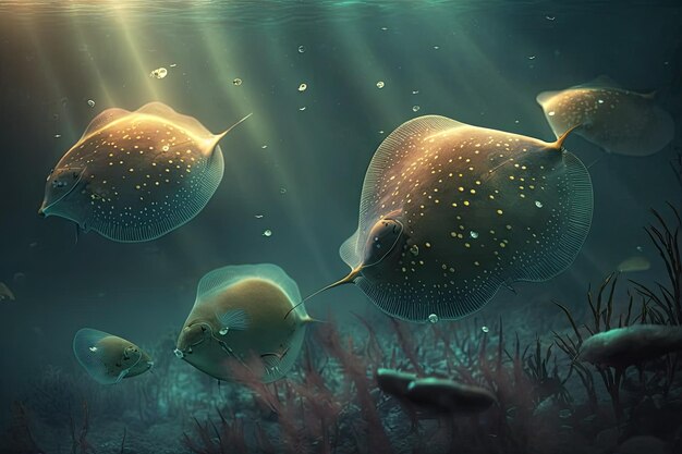 Electric Ray Fish Underwater Lush Nature di Generative AI