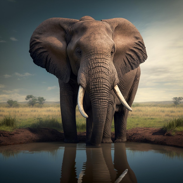 Elefante africano con grandi zanne enorme IA generativa