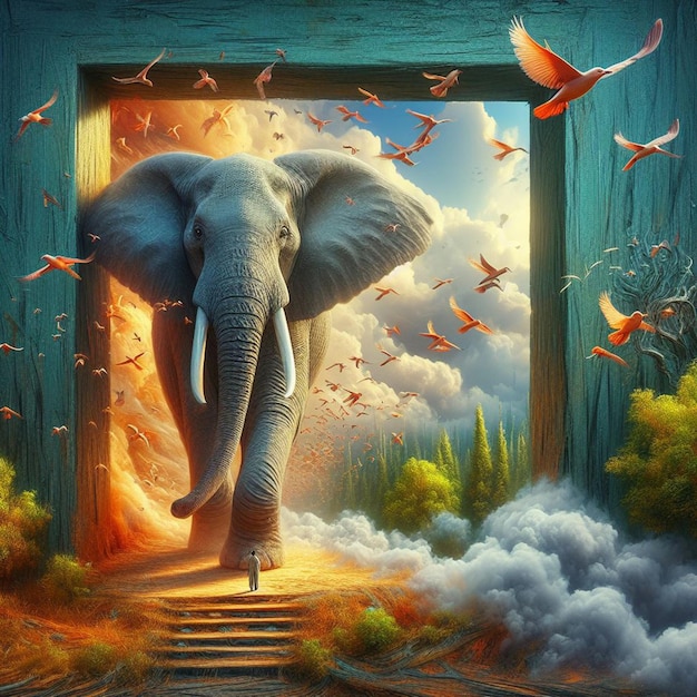 elefante al tramonto