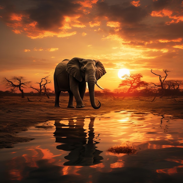 elefante al tramonto