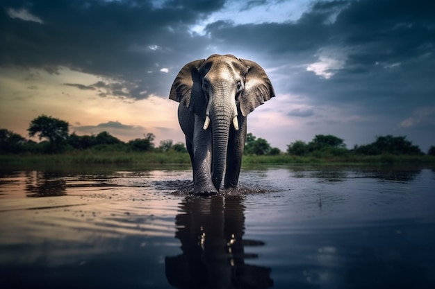 Elefante che cammina nell'acqua
