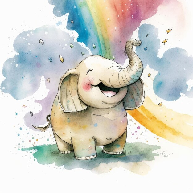 Elefante che ride felice Stile di un libro per bambini IA generativa