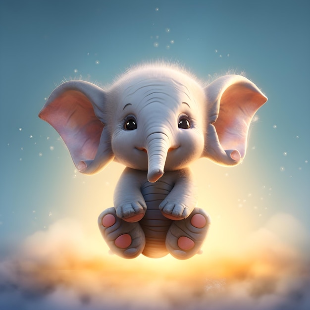 Elefante con luce solare e nuvole